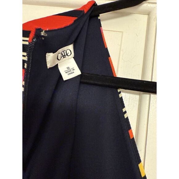 Cato Fully Lined Multicolor Dress with Multidirectional Stripes V-Neck Size 10 - Picture 8 of 11